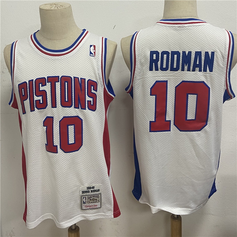 Men Detroit Pistons 10 Dennis Rodman White 1988 89 Hardwood Classics Jersey