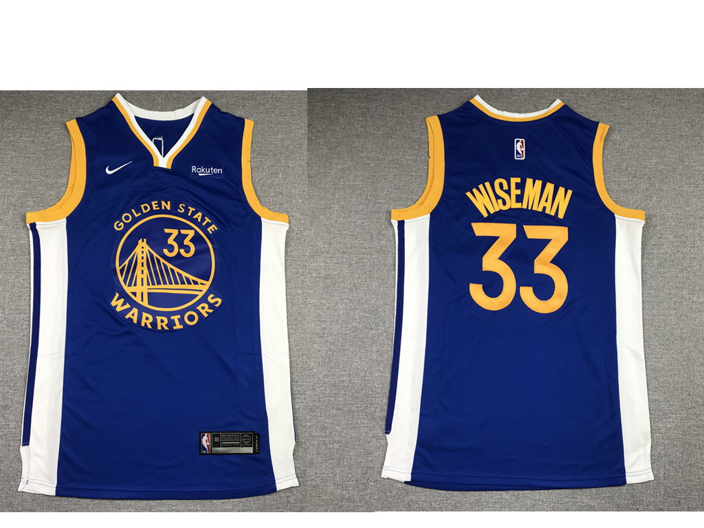 Men Golden State Warriors 33 James Wiseman Blue 2019 Nike Swingman NEW Rakuten Logo Stitched NBA Jer