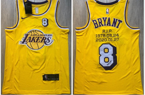 Men Los Angeles Lakers 8 Kobe Bryant Yellow R I P Signature Swingman Jersey