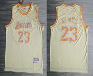 Men Los Angeles Lakers 23 LeBron James Gold Hardwood Classics Soul Throwback Limited Jersey