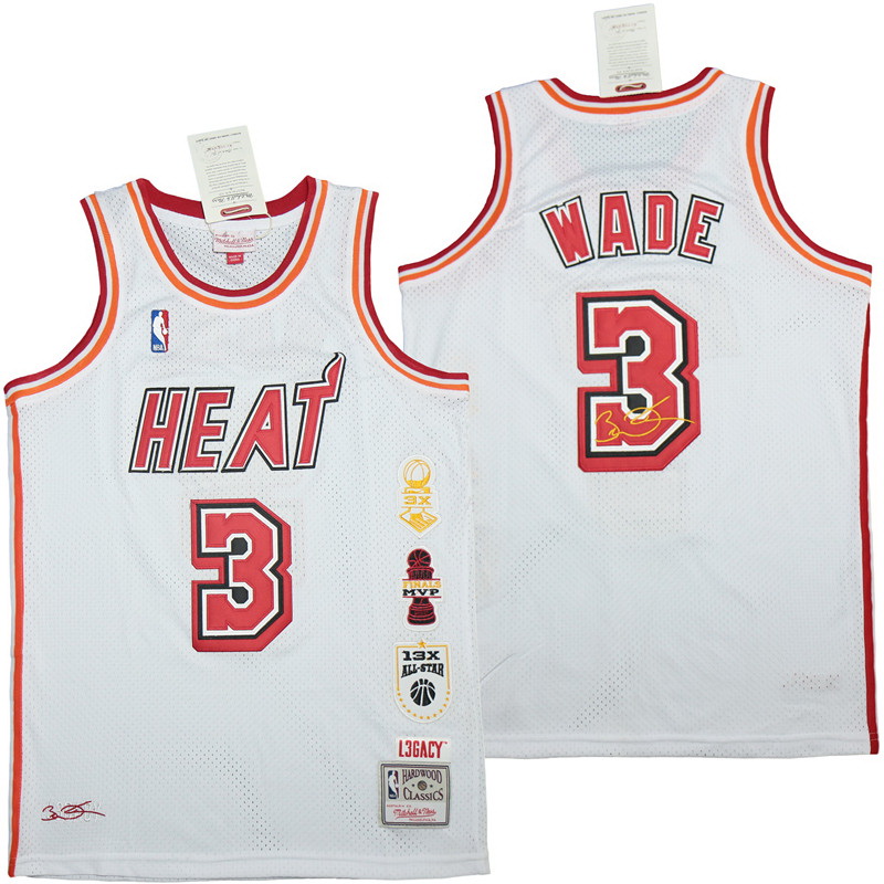 Men Miami Heat 3 Dwyane Wade White honor Throwback Jerseys