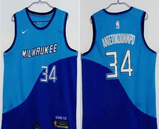 Men Milwaukee Bucks 34 Giannis Antetokounmpo Blue Nike 2021 Swingman Stitched NBA Jersey