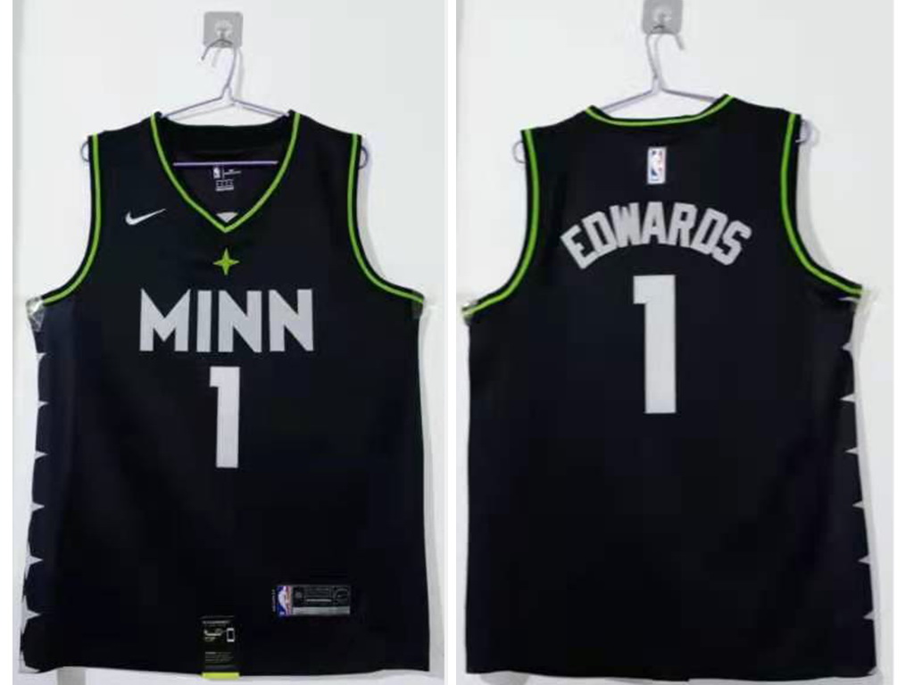 Men Minnesota Timberwolves 1 Anthony Edwards Black 2021 Nike City Edition Swingman Stitched NBA Jers