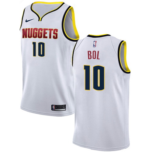 Men Nike Denver Nuggets 10 Bol Bol White NBA Swingman Association Edition Jersey