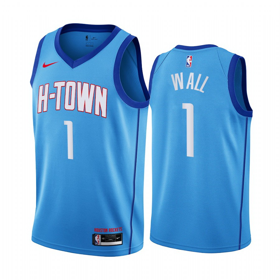 Men Nike Houston Rockets 1 John Wall Blue NBA Swingman 2020 21 City Edition Jersey