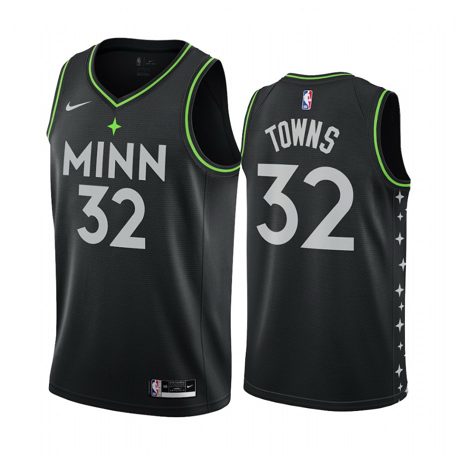 Men Nike Minnesota Timberwolves 32 Karl Anthony Towns Black NBA Swingman 2020 21 City Edition Jersey