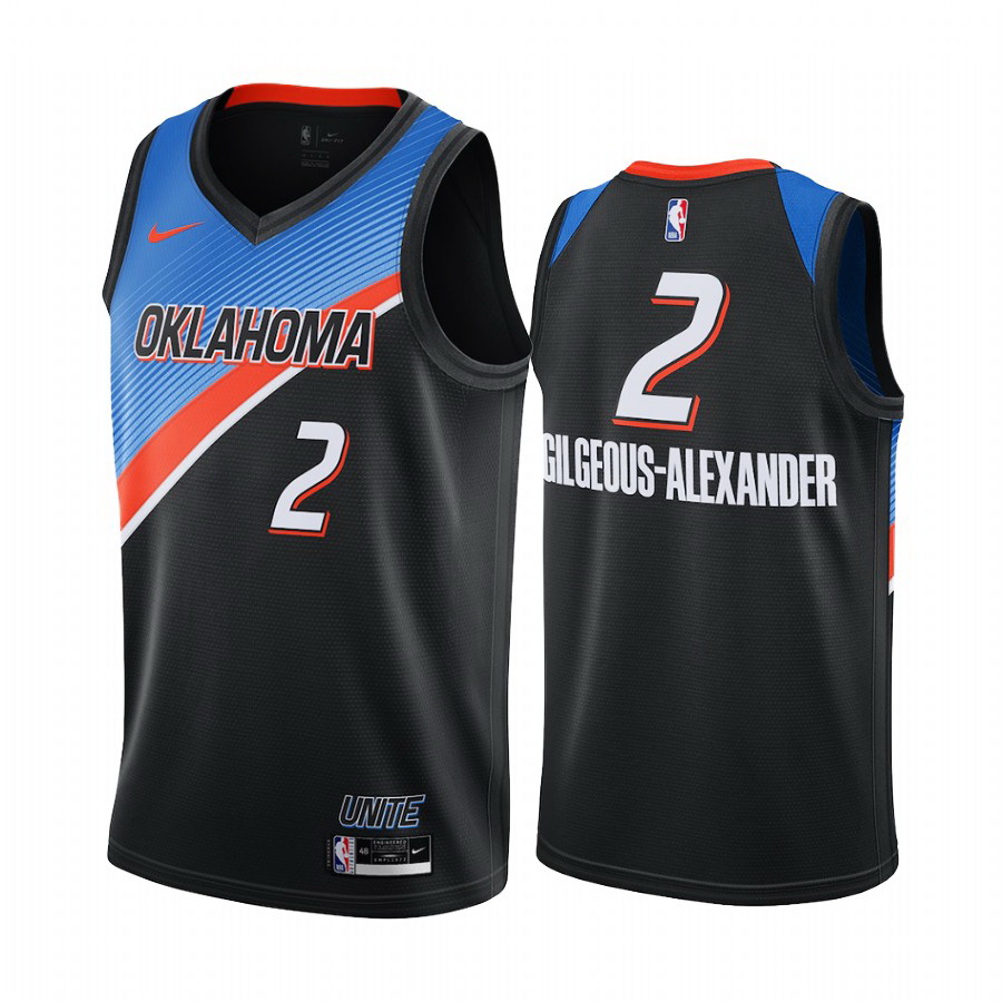 Men Nike Oklahoma City Thunder 2 Shai Gilgeous Alexander Black NBA Swingman 2020 21 City Edition Jer