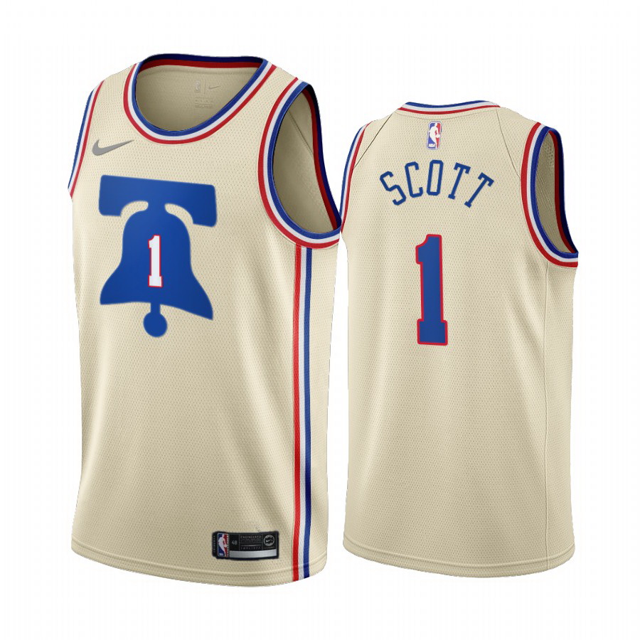 Men Philadelphia 76ers 1 Mike Scott Cream NBA Swingman 2020 21 Earned Edition Jersey