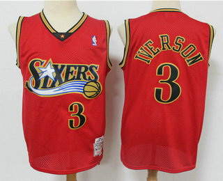 Men Philadelphia 76ers 3 Allen Iverson Red Hardwood Classics Reload Swingman Throwback Jersey