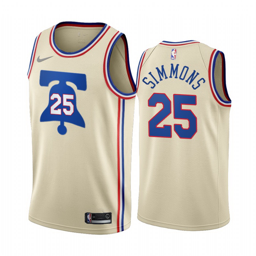 Men Philadelphia 76ers 25 Ben Simmons Cream NBA Swingman 2020 21 Earned Edition Jersey