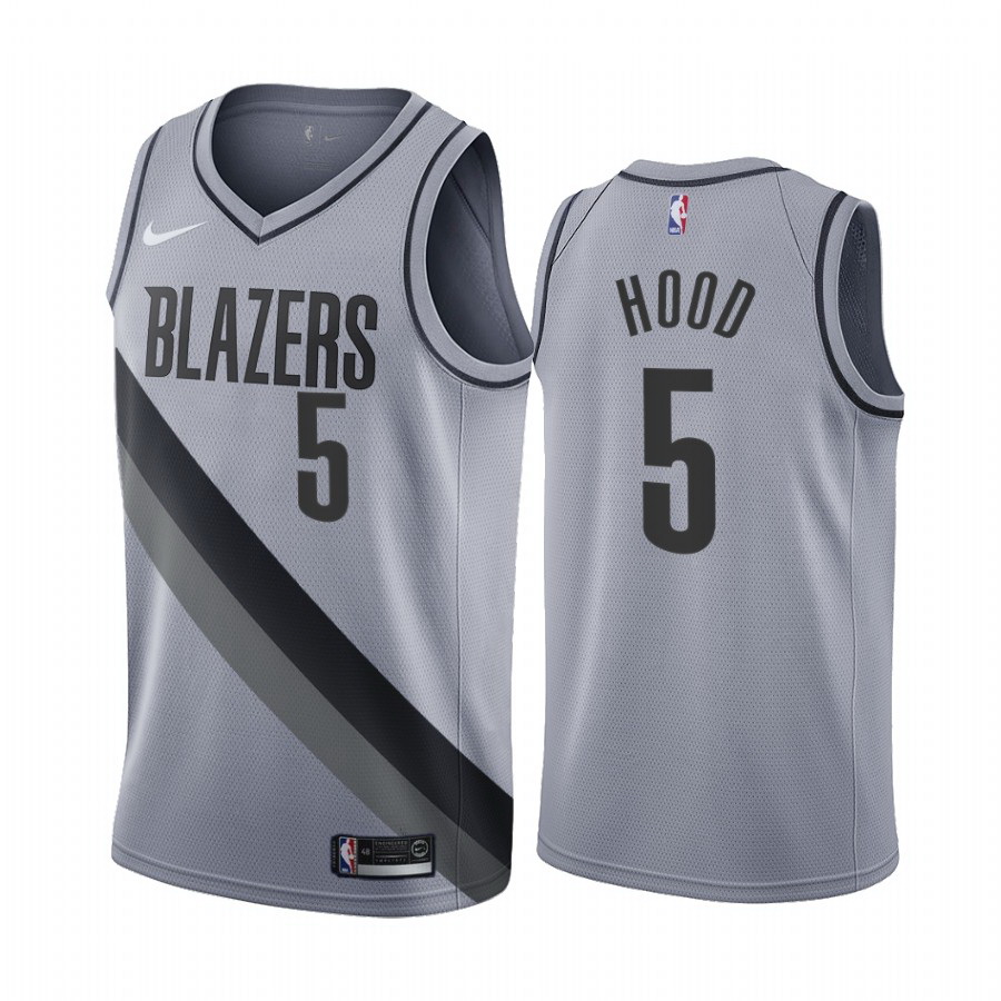 Men Portland Trail Portland Blazers 5 Rodney Hood Gray NBA Swingman 2020 21 Earned Edition Jersey