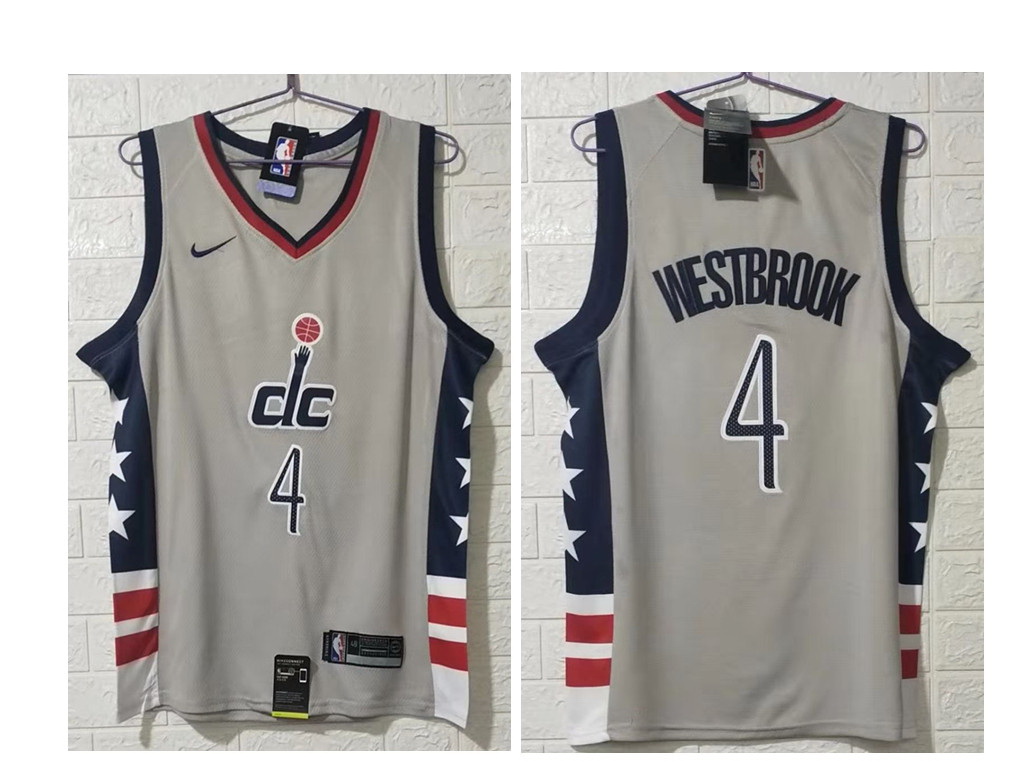 Men Washington Wizards 4 Russell Westbrook NEW Grey 2021 City Edition NBA Swingman Jersey