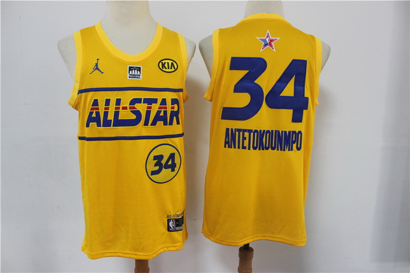 bucks 34 Giannis Antetokounmpo 2021 All Star Game Yellow Swingman Jersey