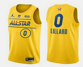 Men 2021 All Star 0 Damian Lillard Yellow Western Conference Stitched NBA Jersey