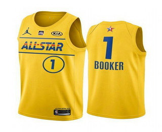 Men 2021 All Star 1 Devin Booker Yellow Western Conference Stitc