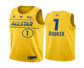 Men 2021 All Star 1 Devin Booker Yellow Western Conference Stitched NBA Jersey