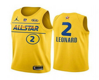 Men 2021 All Star 2 Kawhi Leonard Yellow Western Conference Stitched NBA Jersey