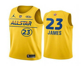 Men 2021 All Star 23 LeBron James Yellow Western Conference Stitched NBA Jersey