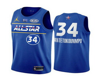 Men 2021 All Star 34 Giannis Antetokounmpo Blue Eastern Conference Stitched NBA Jersey