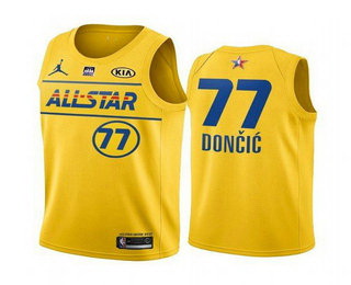 Men 2021 All Star 77 Luka Doncic Yellow Western Conference Stitched NBA Jersey