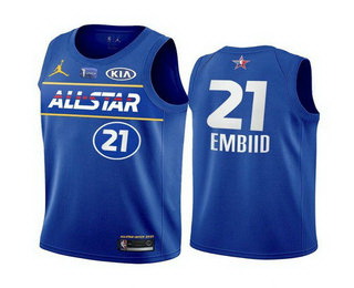 Men 2021 All Star Philadelphia 76ers 21 Joel Embiid Blue Eastern Conference Stitched NBA Jersey