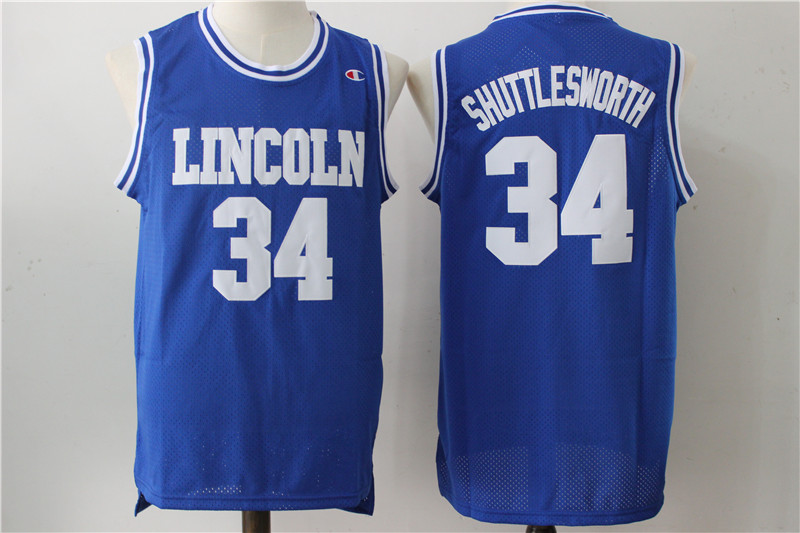 Men Lincoln 34 Shuttlesworth Blue Movie Stitched Jersey