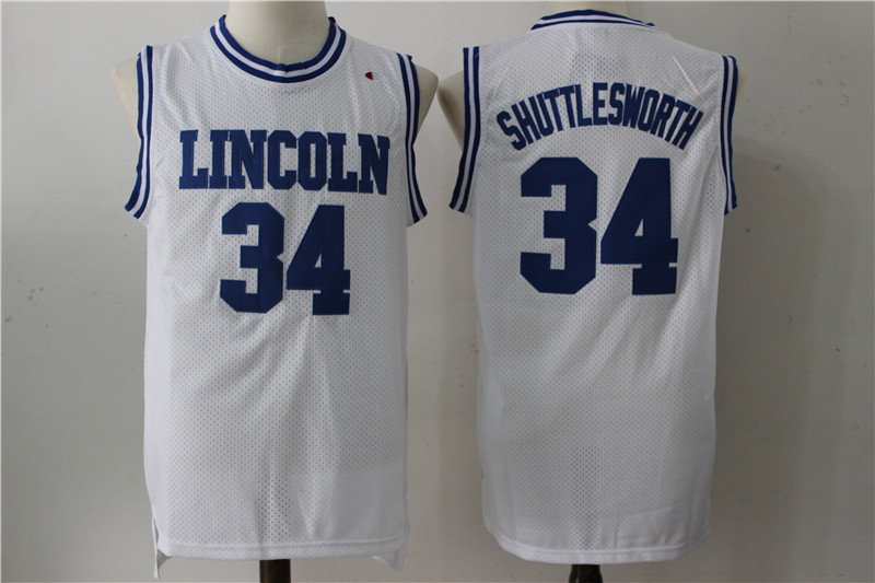 Men Lincoln 34 Shuttlesworth White Movie Stitched Jersey