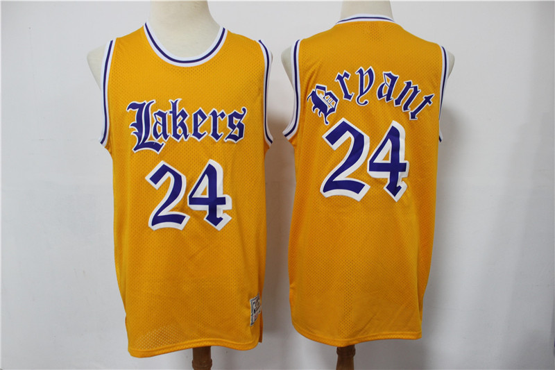 Men Los Angeles Lakers Kobe Bryant 24 Old English Faded Jersey