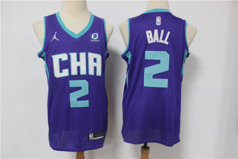 Men Nike Charlotte Hornets 2 LaMelo Ball Purple NBA Jordan Swingman 2021 Jordan Brand Jersey