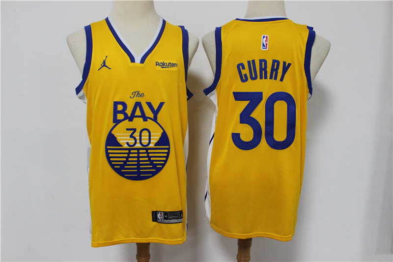 Men Nike Golden State Warriors Stephen Curry 30 Yellow NBA Swingman 2021 Jordan Brand Jersey