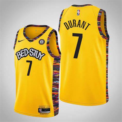 Men Nike Brooklyn Nets Kevin Durant 7 Yellow Nike Game NBA Jerse