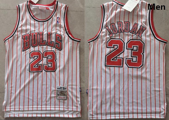 Men Chicago Bulls Michael Jordan 23 White Red Strips NBA Jersey