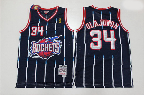 Men Houston Rockets Hakeem Olajuwon 34 Blue Mitchell Ness NBA Jersey