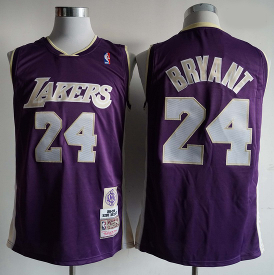 Men Los Angeles Lakers Kobe Bryant 24 Mitchell Ness Rice Purple NBA Jersey