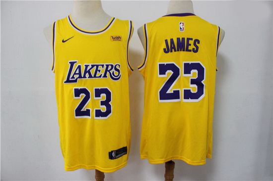 Men Los Angeles Lakers Lebron James 23 Yellow 2021 Game Swingman Round Neck NBA Jersey