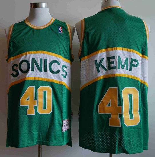 Men Seattle SuperSonics SHAWN KEMP 40 Mitchell Ness Jersey Green