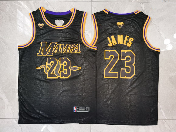 Men Los Angeles Lakers 23 Lebron James Black Mamba Swingman Jersey