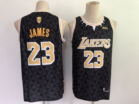 Men Men Los Angeles Lakers 23 LeBron James Black Panther Limiter Stitched NBA Jersey