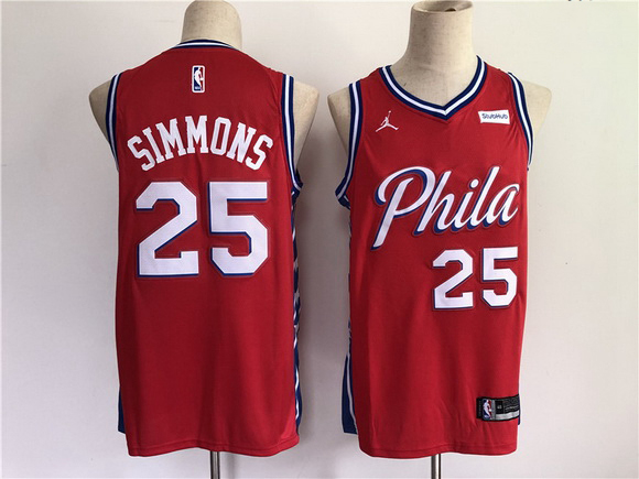 Men Men Philadelphia 76ers 25 Simmons Red New 2021 NBA Jersey