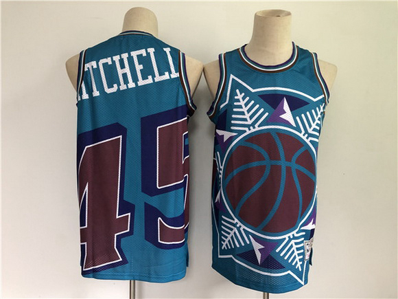 Men Men Utah Jazz 45 Donovan Mitchell Blue Big Face Throwback Stitched Jersey