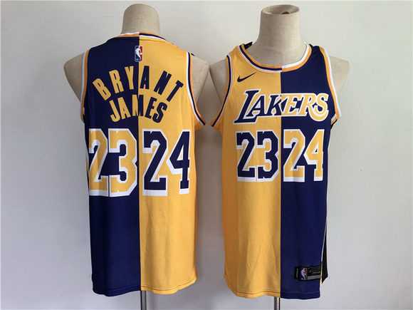 Men Men Los Angeles Lakers 24 Bryant 23 james purple yellow split special 2021 nike nba jerse