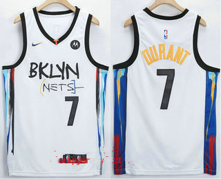 Men Brooklyn Nets 7 Kevin Durant NEW White 2021 City Edition Swi