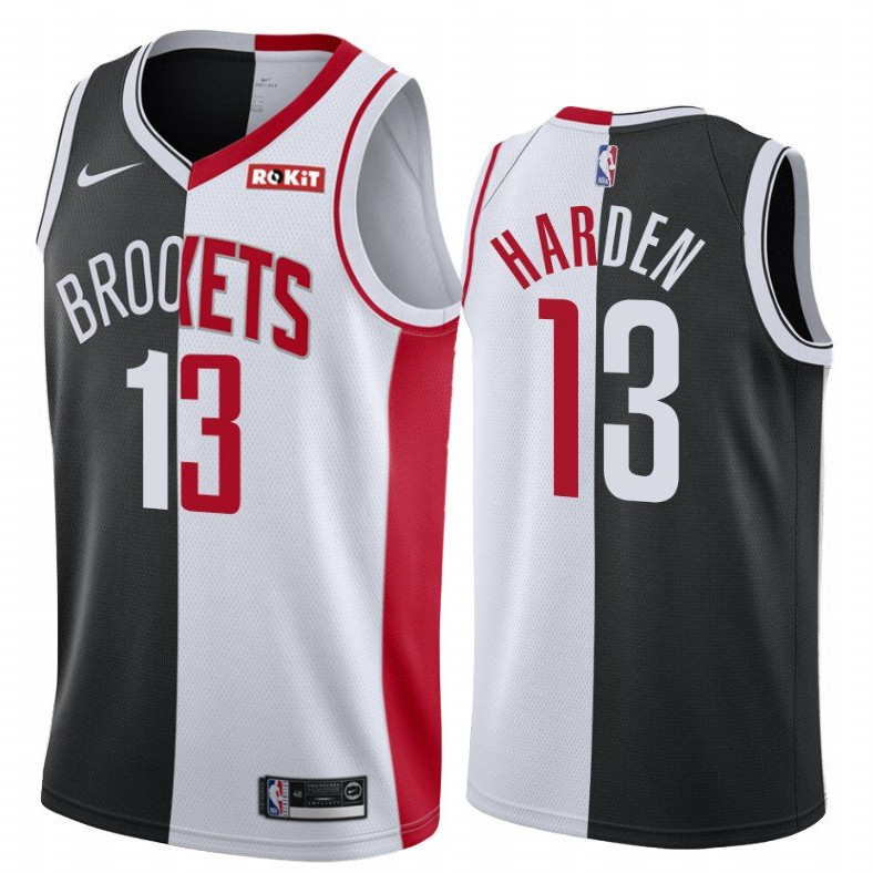 Men Brooklyn Nets Houston Rockets 13 James Harden Jersey Past and Present MVP Black White Split Edit