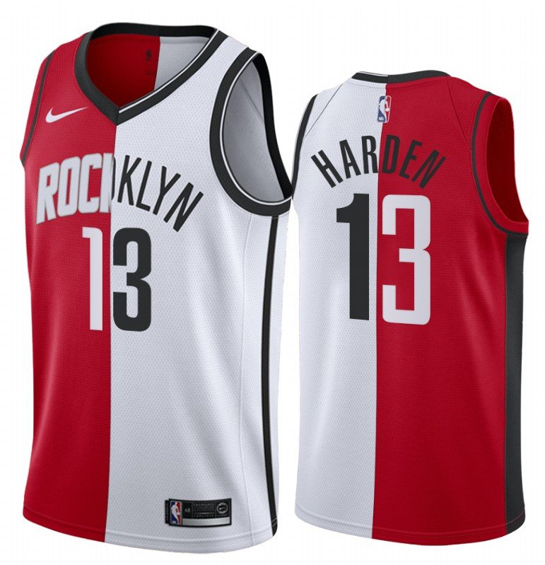 Men Brooklyn Nets Houston Rockets 13 James Harden Jersey Past and Present MVP Red White Split Editio