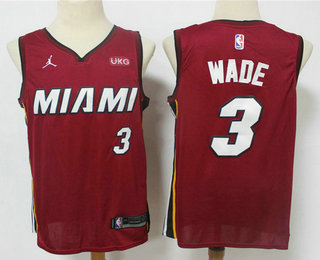 Men Miami Heat 3 Dwyane Wade Red 2020 Brand Jordan Swingman Stitched NBA Jersey With The NEW Sponsor