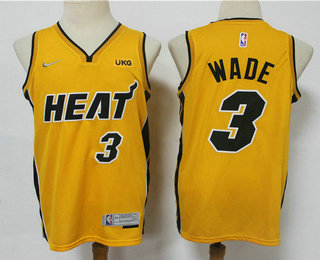 Men Miami Heat 3 Dwyane Wade Yellow Nike Swingman 2021 Earned Edition Stitched Jersey With NEW Spons