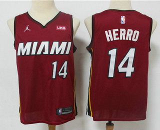 Men Miami Heat 14 Tyler Herro Red 2020 Brand Jordan Swingman Stitched NBA Jersey With The NEW Sponso