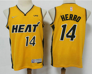 Men Miami Heat 14 Tyler Herro Yellow Nike Swingman 2021 Earned Edition Stitched Jersey With NEW Spon