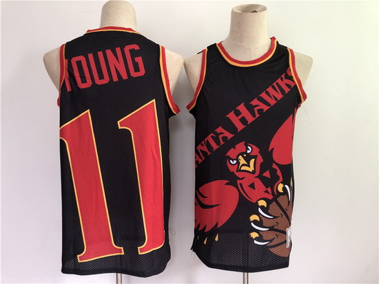 Men Atlanta Hawks 11 Trae Young Black Big Face Mitchell Ness Hardwood Classics Soul Swingman Throwba