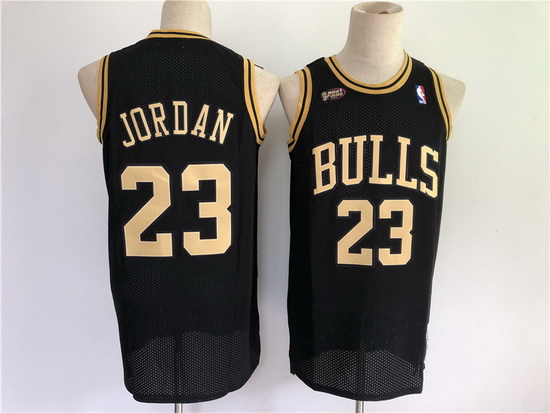 Men Chicago Bulls 23 Jordan Black gold Throwback 2021 NBA Jersey